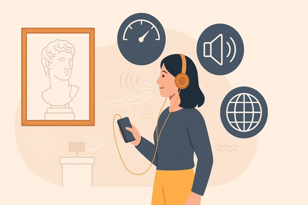 Audioprzewodniki i muzea tempo, dźwięk otoczenia, wielojęzyczność